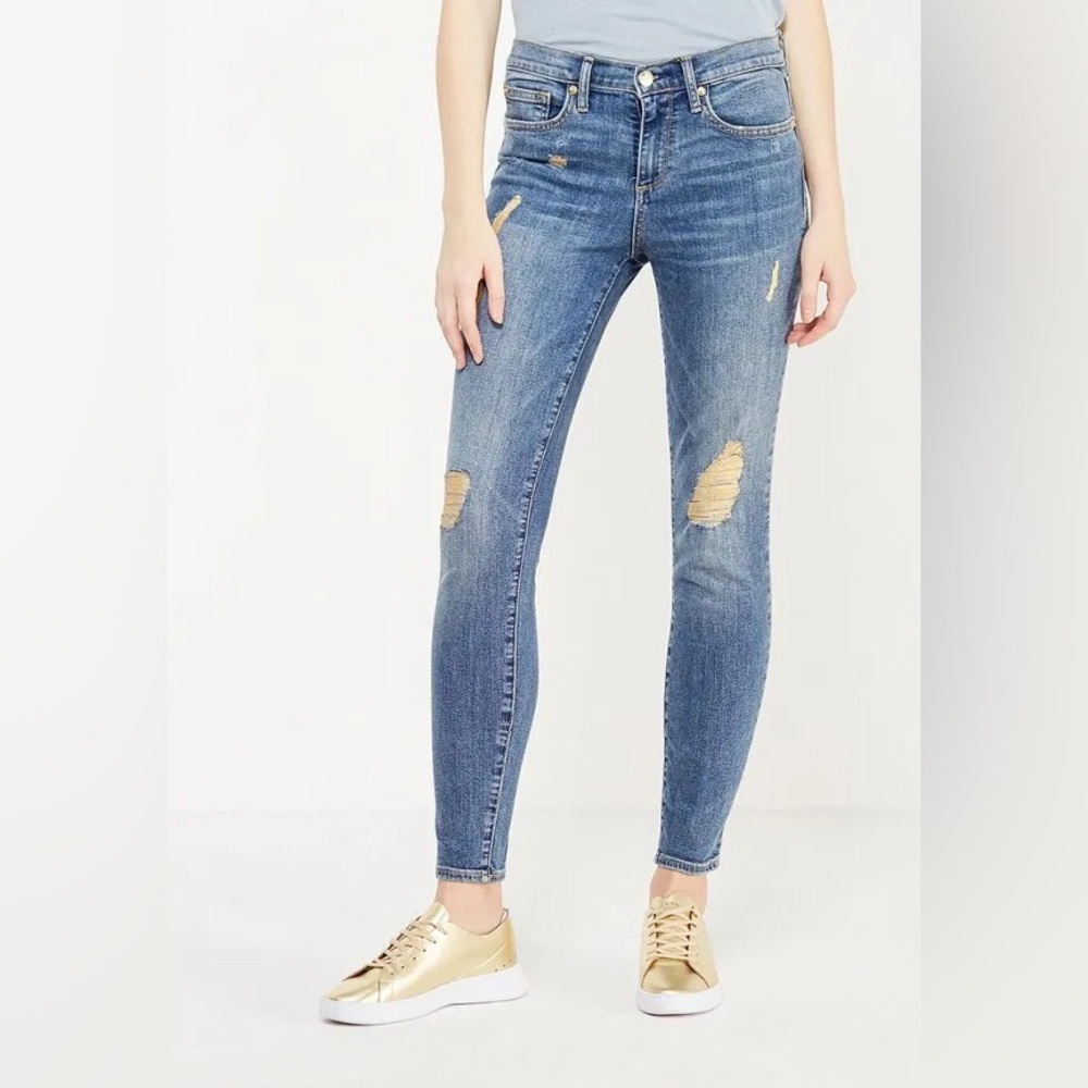 💫 Gap NWT True Skinny Distressed Gold Lamé Jeans Size 27R